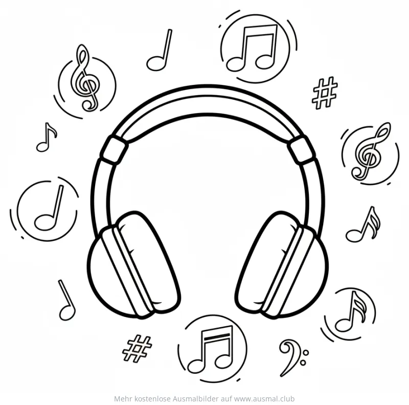 Kopfhörer Ausmalbild mit Musiknoten