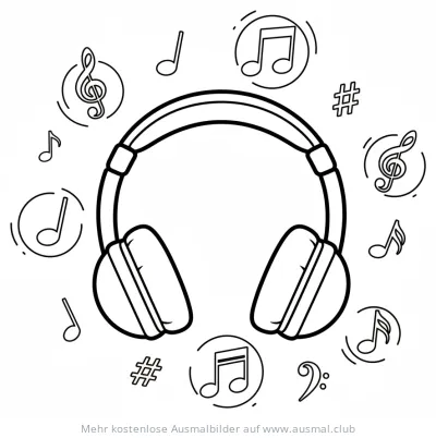 Kopfhörer Ausmalbild mit Musiknoten