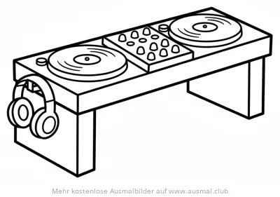 DJ Pult mit Plattenspielern und Kopfhörern Ausmalbild