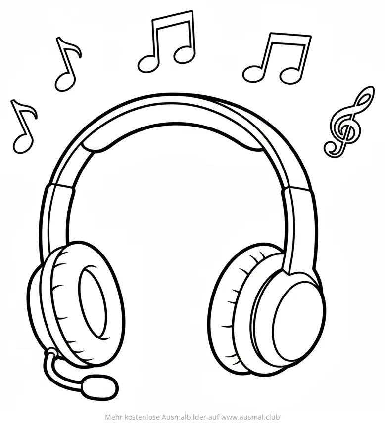 DJ Kopfhörer mit Noten Ausmalbild