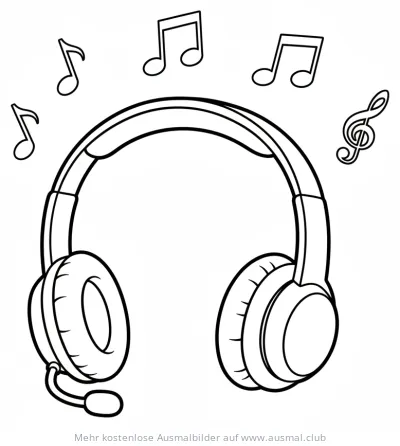 DJ Kopfhörer mit Noten Ausmalbild