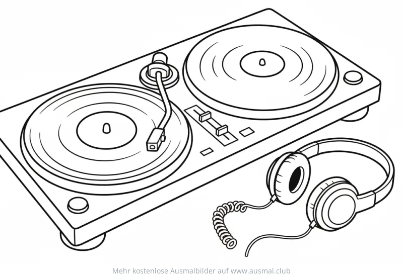 DJ Turntables mit Kopfhörern Ausmalbild