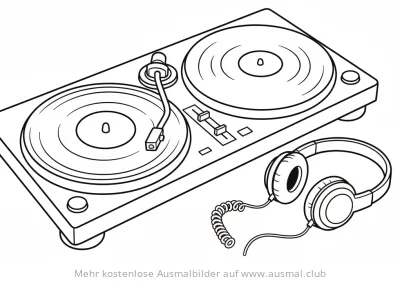 DJ Turntables mit Kopfhörern Ausmalbild