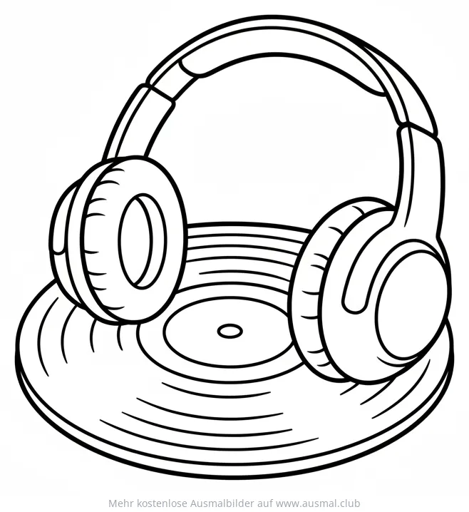 Kopfhörer auf Vinyl Schallplatte Ausmalbild