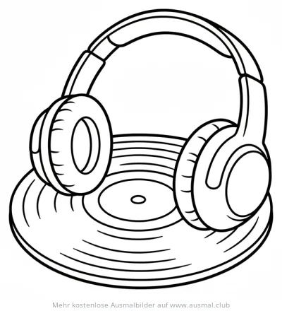 Kopfhörer auf Vinyl Schallplatte Ausmalbild