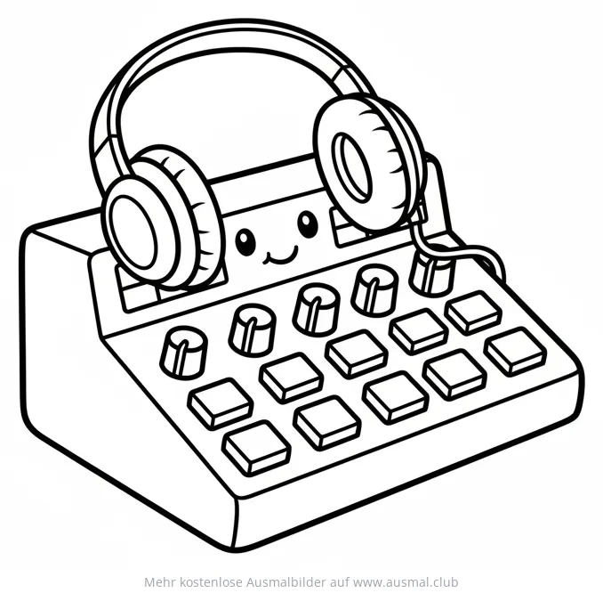 DJ Mischpult mit Kopfhörern Ausmalbild