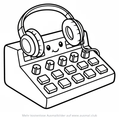 DJ Mischpult mit Kopfhörern Ausmalbild