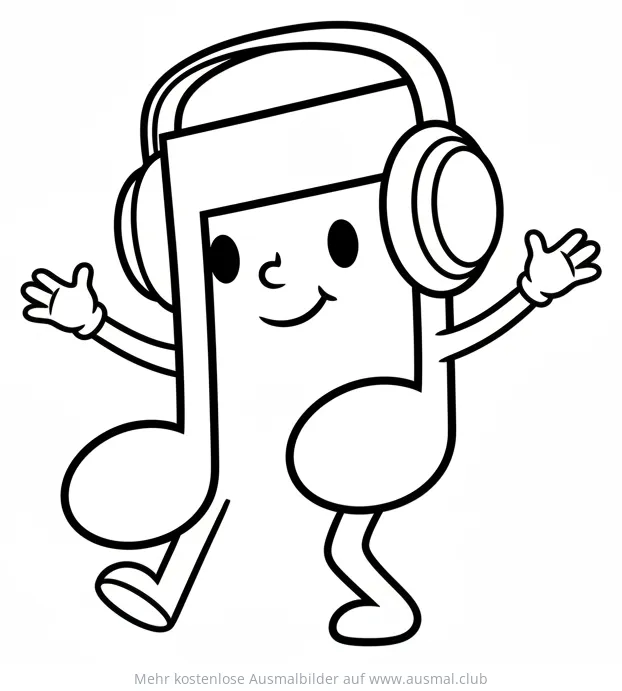 Musiknote mit Kopfhörer Ausmalbild