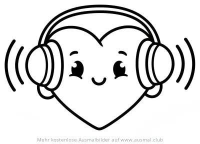 Herz mit Kopfhörer Comic Ausmalbild