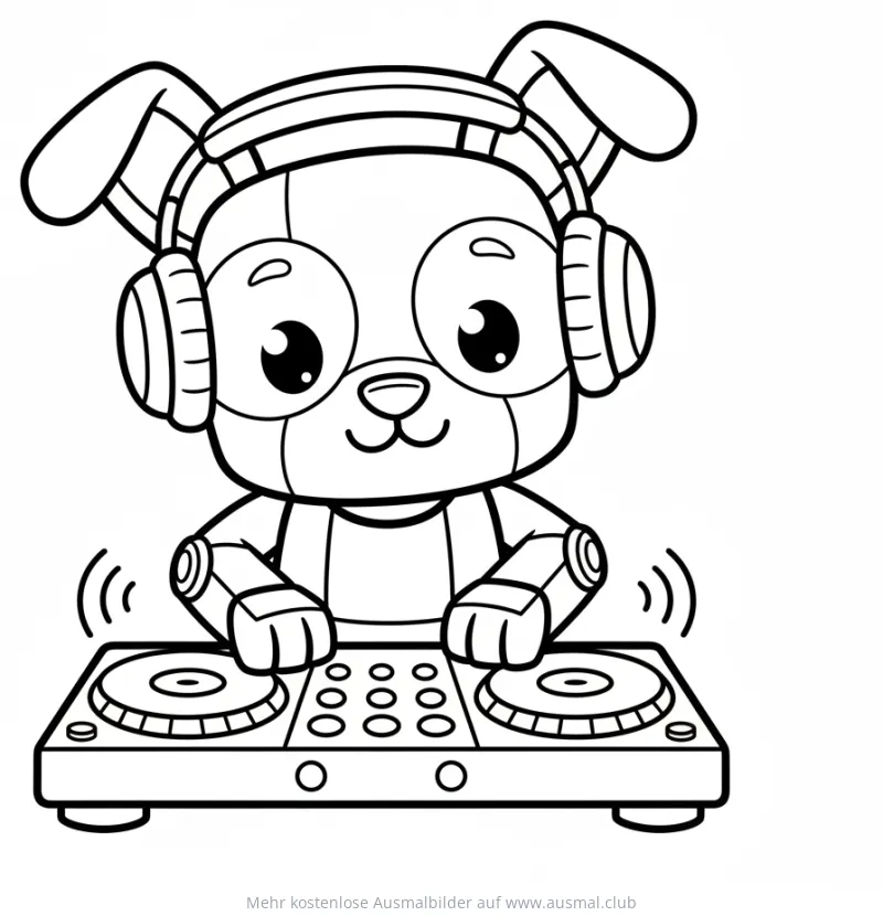 Roboterhund als DJ am Mischpult Ausmalbild