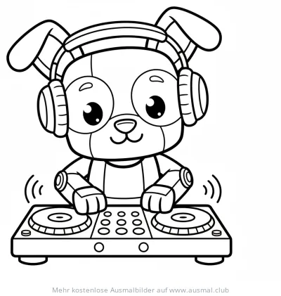 Roboterhund als DJ am Mischpult Ausmalbild