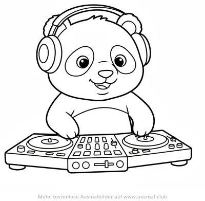 DJ Panda mit Kopfhörern am Mischpult Ausmalbild