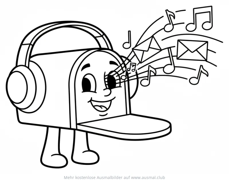 Briefkasten mit Kopfhörern und Musiknoten Ausmalbild