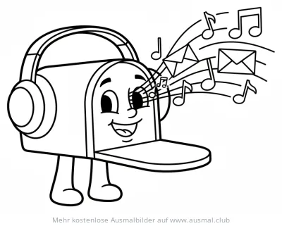 Briefkasten mit Kopfhörern und Musiknoten Ausmalbild