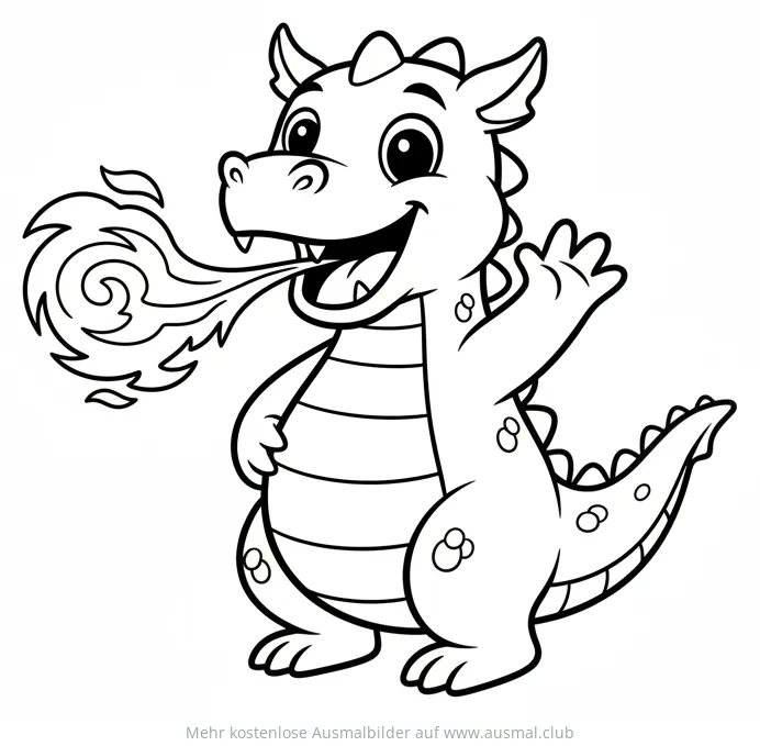 Freundlicher Drache speit Feuer Ausmalbild