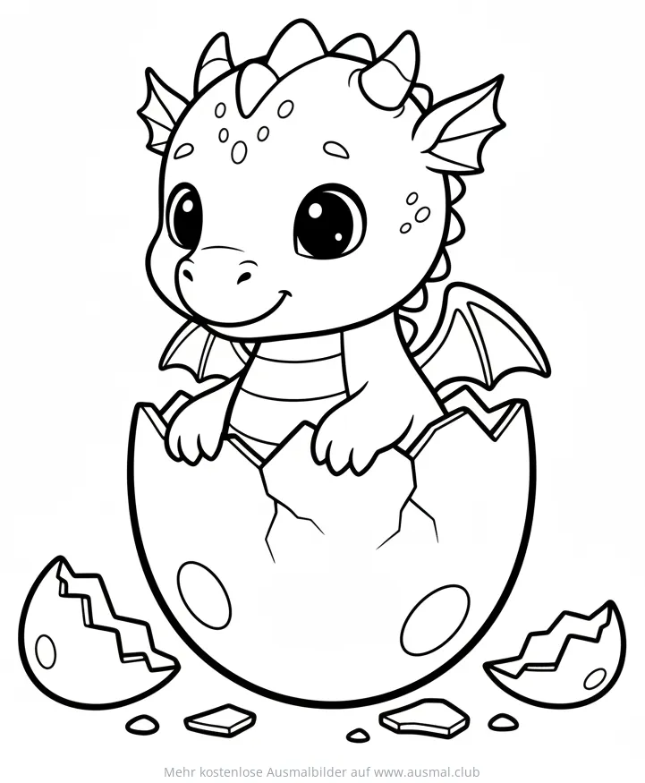Baby Drache schlüpft aus Ei Ausmalbild