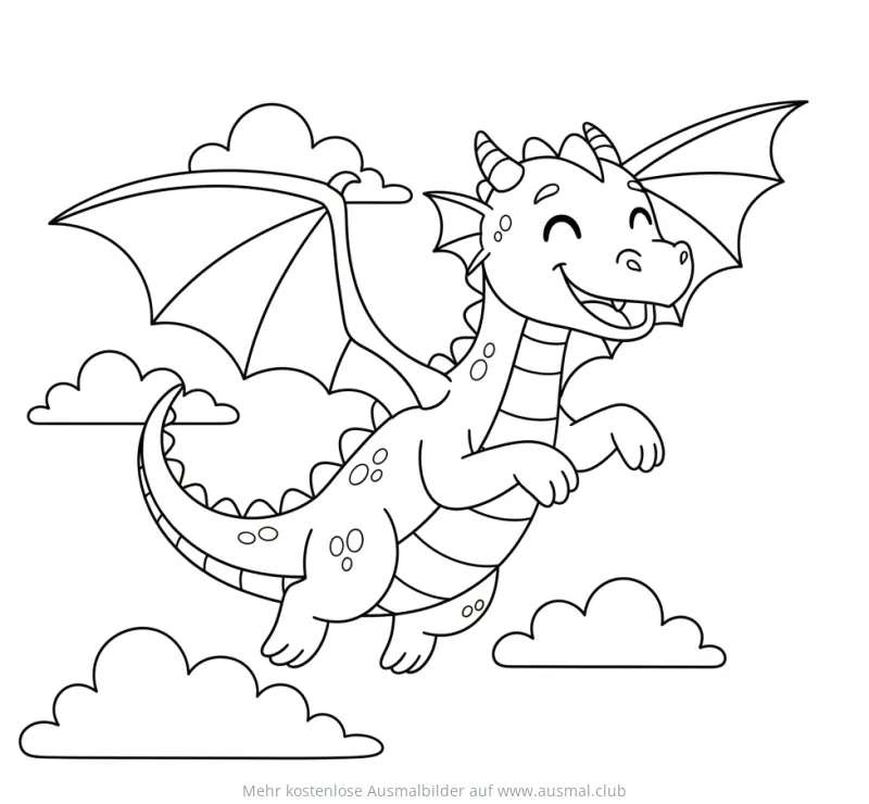 Fliegender Drache zwischen Wolken Ausmalbild