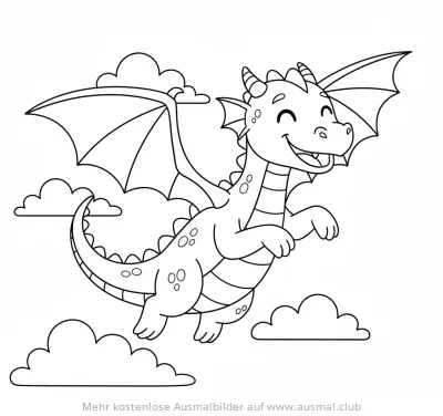Fliegender Drache zwischen Wolken Ausmalbild