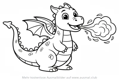 Freundlicher Drache speit Feuer Ausmalbild