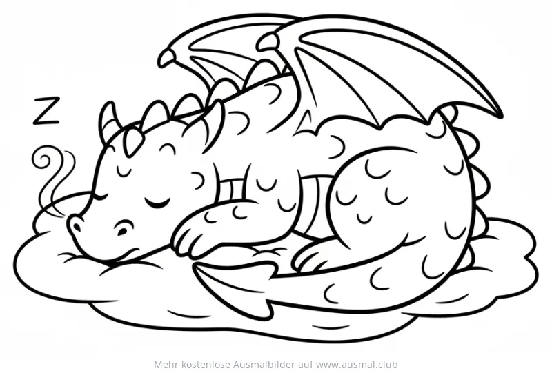 Schlafender Drache auf Wolke Ausmalbild