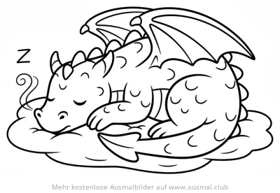 Schlafender Drache auf Wolke Ausmalbild