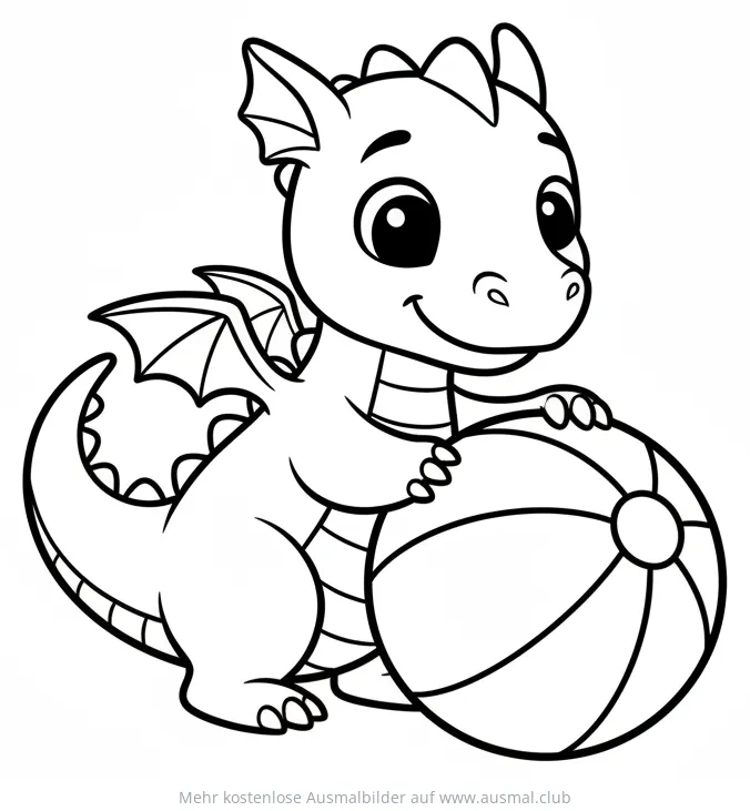 Niedlicher Drache spielt mit Ball Ausmalbild