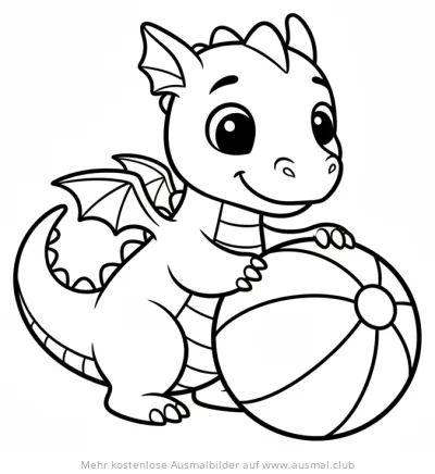 Niedlicher Drache spielt mit Ball Ausmalbild
