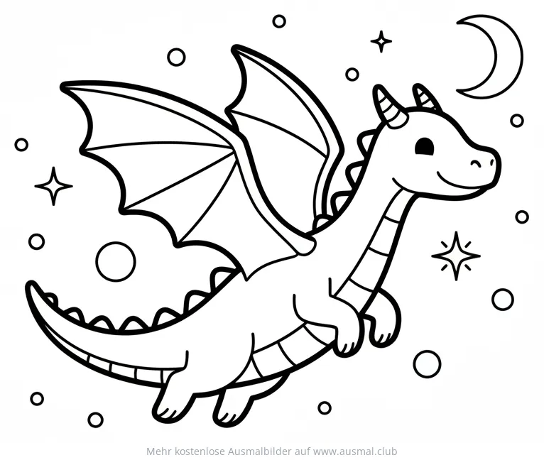 Fliegender Drache im Sternenhimmel Ausmalbild
