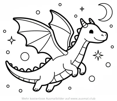 Fliegender Drache im Sternenhimmel Ausmalbild