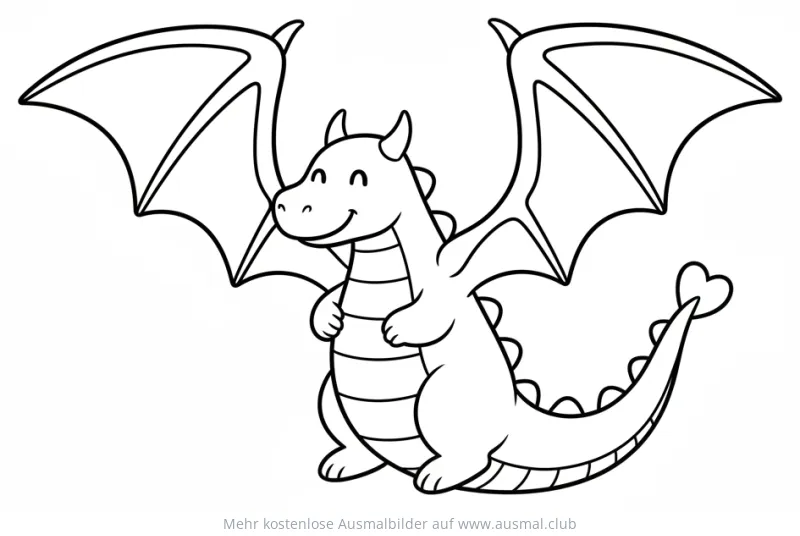 Freundlicher Drache mit großen Flügeln Ausmalbild