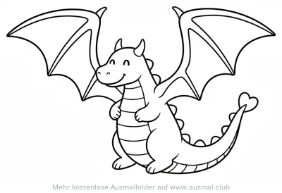 Freundlicher Drache mit großen Flügeln Ausmalbild