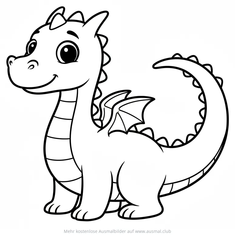 Niedlicher Drache mit geringeltem Schwanz Ausmalbild