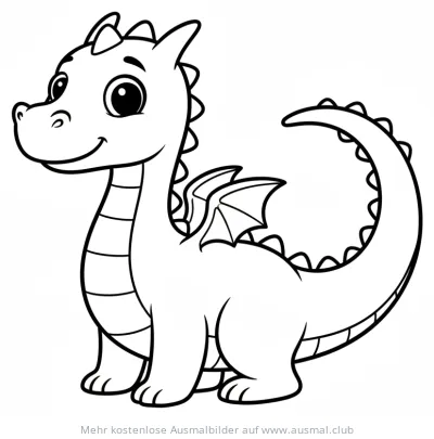 Niedlicher Drache mit geringeltem Schwanz Ausmalbild