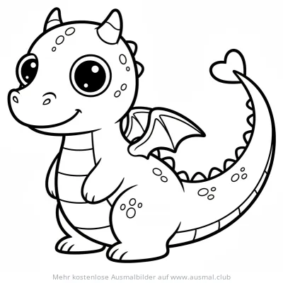 Niedlicher Drache mit großen Augen Ausmalbild