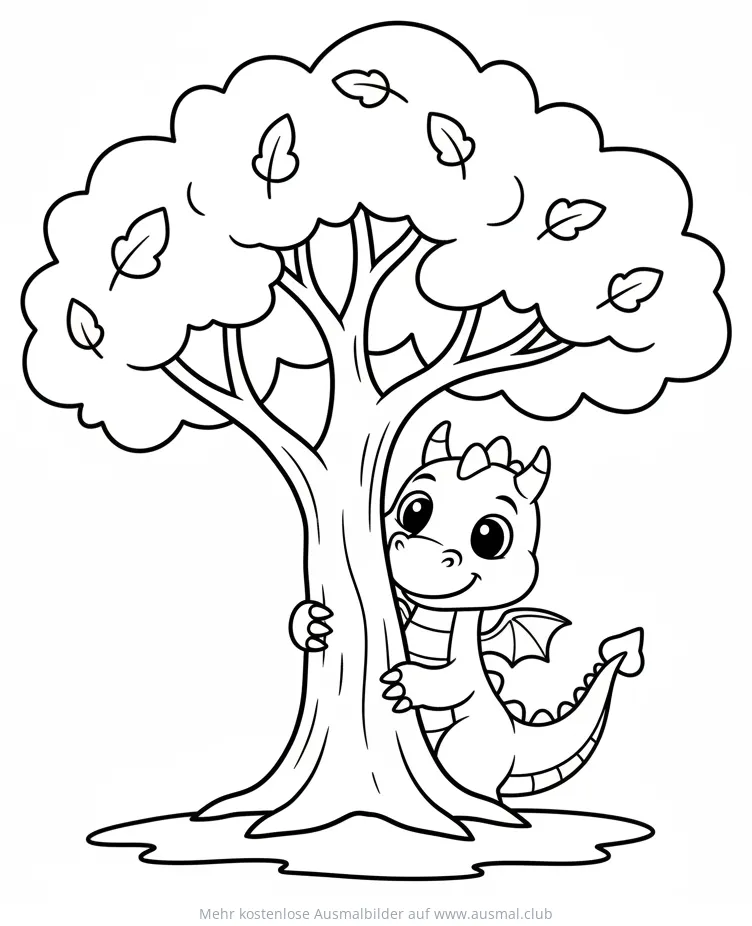 Drache umarmt Baum Ausmalbild
