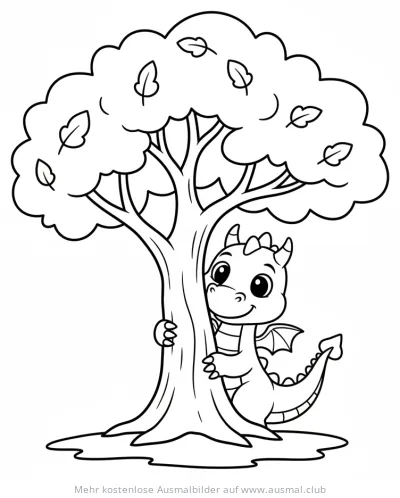 Drache umarmt Baum Ausmalbild