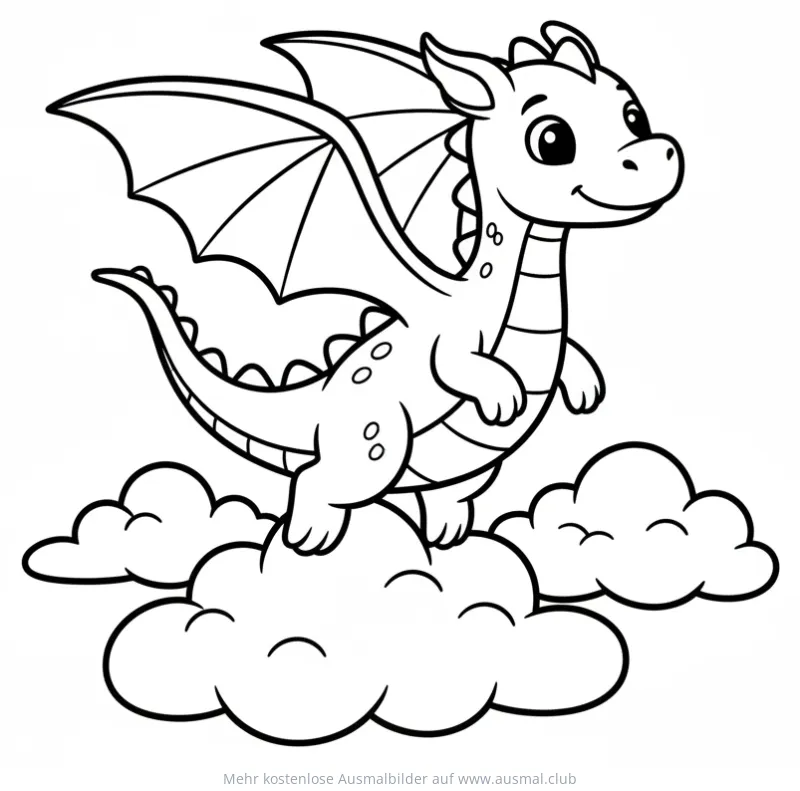 Freundlicher Drache auf Wolke Ausmalbild