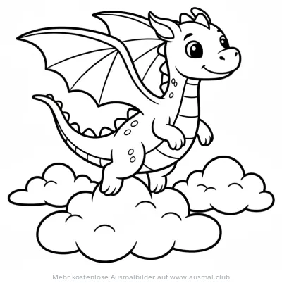 Freundlicher Drache auf Wolke Ausmalbild