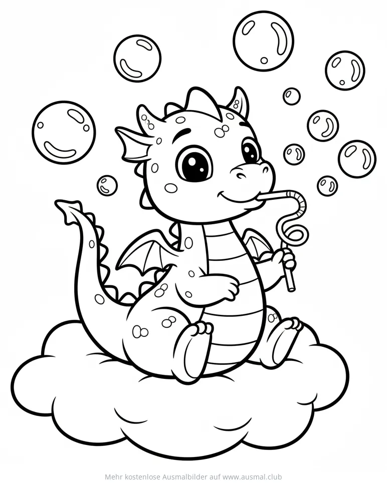 Drachen pustet Seifenblasen Ausmalbild