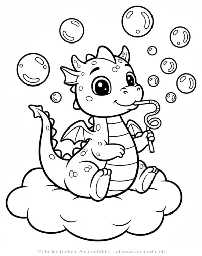 Drachen pustet Seifenblasen Ausmalbild