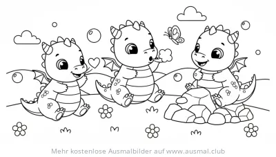 Drei niedliche Drachenkinder Ausmalbild