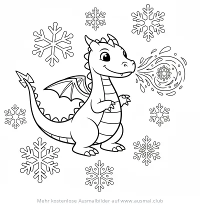 Eisdrache mit Schneeflocken Ausmalbild