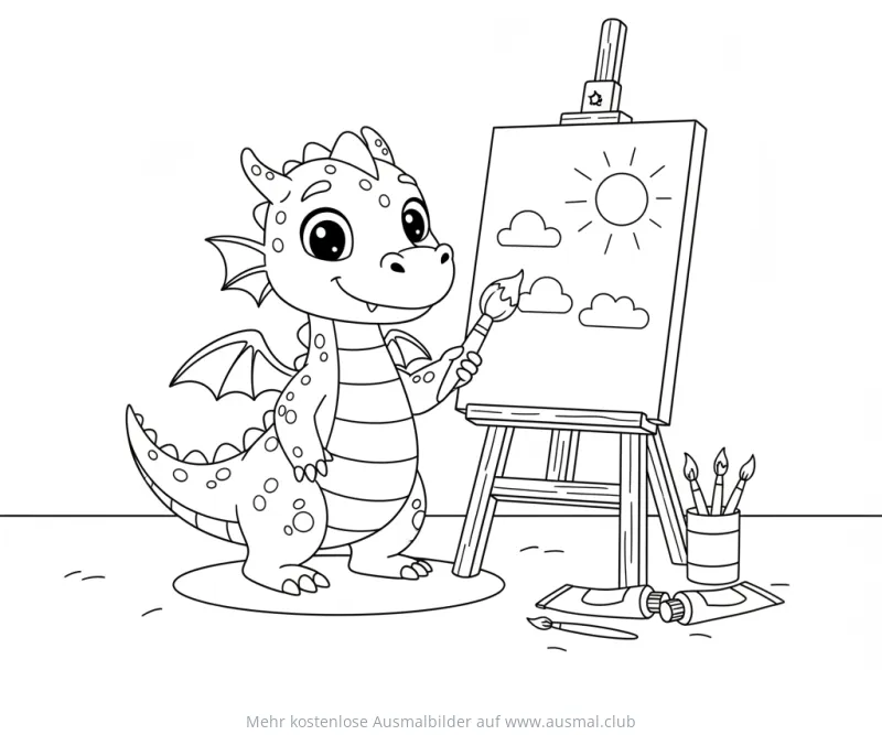 Drache malt ein Bild Ausmalbild