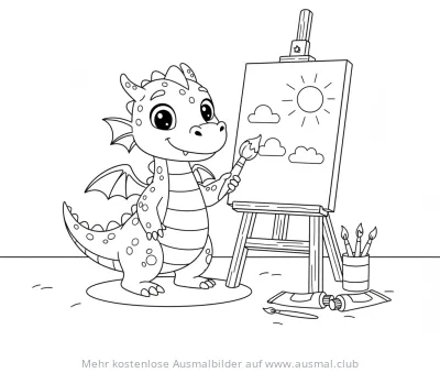 Drache malt ein Bild Ausmalbild