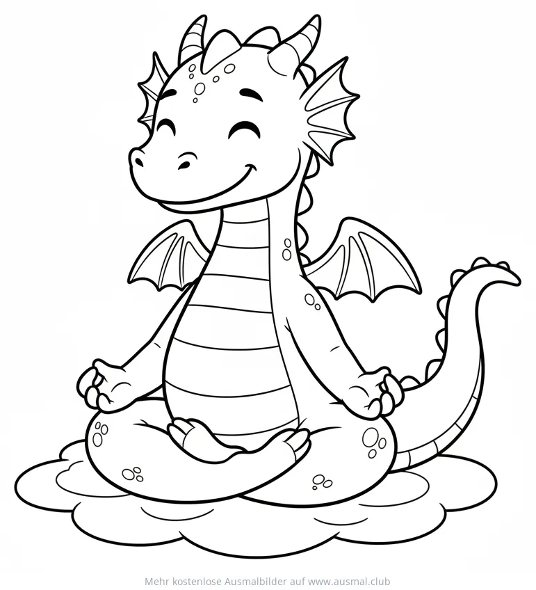 Drache beim Yoga auf einer Wolke Ausmalbild