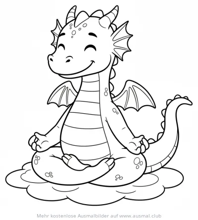 Drache beim Yoga auf einer Wolke Ausmalbild