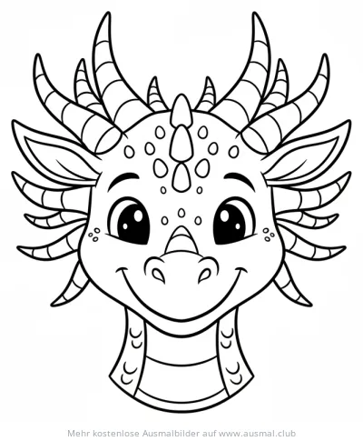 Drachenkopf mit vielen Hörnern Ausmalbild