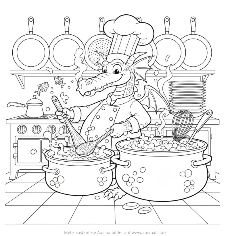 Koch Drache Ausmalbild am Herd