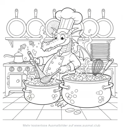 Koch Drache Ausmalbild am Herd