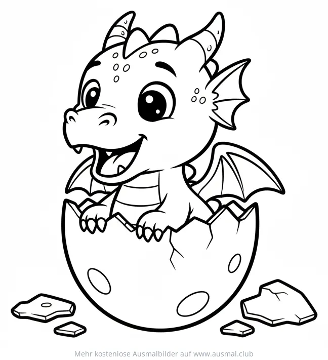 Drachenbaby schlüpft aus Ei Ausmalbild